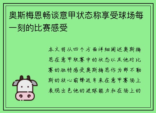 奥斯梅恩畅谈意甲状态称享受球场每一刻的比赛感受